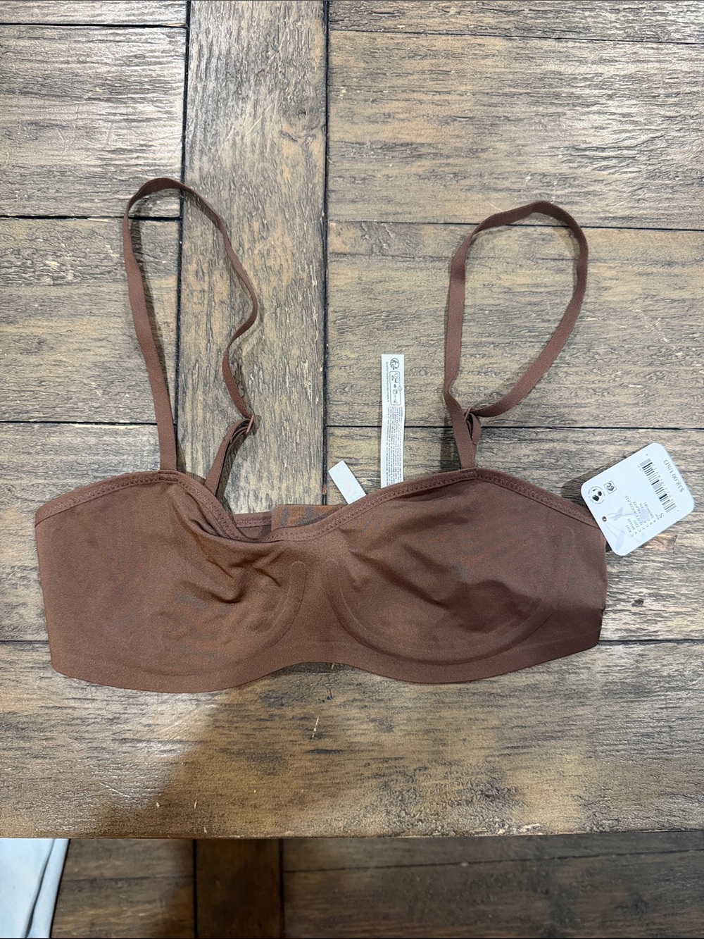 Free People Satin-Look Brown Bandeau Bra with Straps